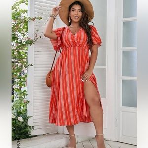 SHEIN orange and white flutter sleeve summer dress